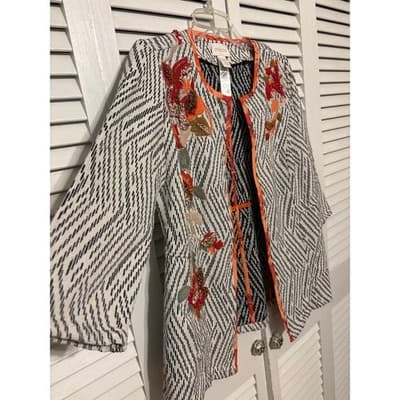 Chico’s Artisan Floral Applique Jacquard Open Front Jacket Women's Size 0 - Thumbnail 5