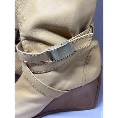 Stuart Weitzman Tan Leather Buckle Strap Wedge Ankle Boots Women's Size 7N - Thumbnail 2