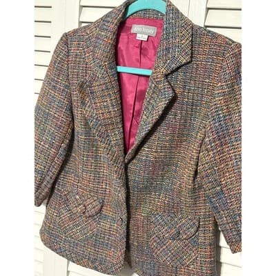Ann Trinity Multi-Color Tweed Blazer Jacket 3/4 Sleeve Coat Women's Size S - Thumbnail 2
