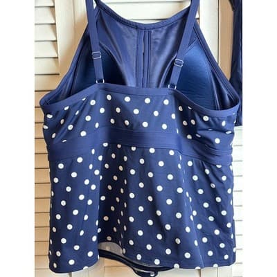 Lands' End Navy Polka Dot Tummy Hiding Tankini Swimsuit Top Women's Size 18W - Thumbnail 8