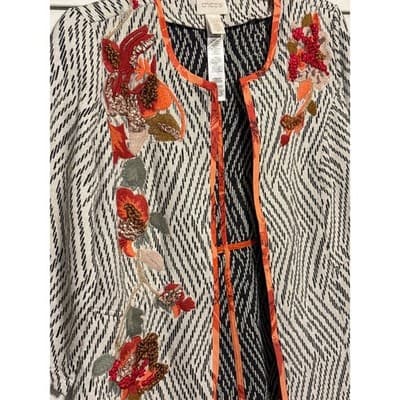 Chico’s Artisan Floral Applique Jacquard Open Front Jacket Women's Size 0 - Thumbnail 4