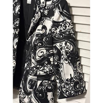 Nygard Black White Cotton Abstract Swirl Lined Blazer Jacket Women's Petite 8 - Thumbnail 5