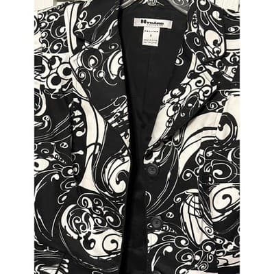 Nygard Black White Cotton Abstract Swirl Lined Blazer Jacket Women's Petite 8 - Thumbnail 2
