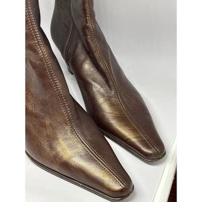 Aquatalia Bronze Leather Square Toe Block Heel Mid-Calf Boots Women's Size 7 - Thumbnail 3