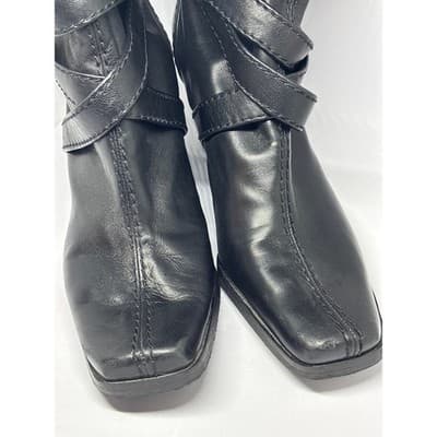 Stuart Weitzman Black Leather Buckle Strap Wedge Heel Boots Women's Size 6.5 - Thumbnail 4