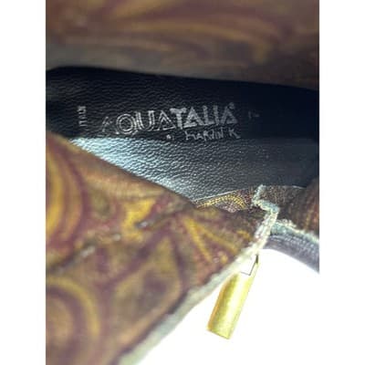 Aquatalia Bronze Leather Square Toe Block Heel Mid-Calf Boots Women's Size 7 - Thumbnail 10