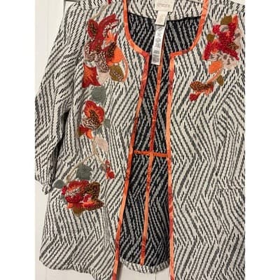 Chico’s Artisan Floral Applique Jacquard Open Front Jacket Women's Size 0 - Thumbnail 2