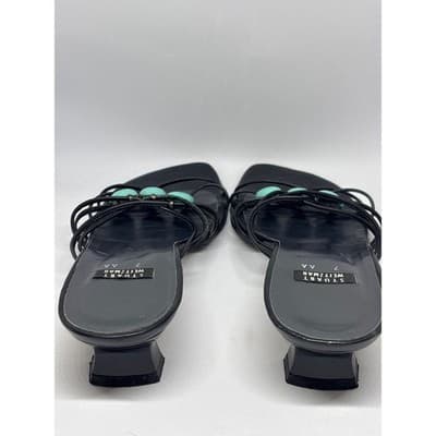 Stuart Weitzman Black Turquoise Cabochon Strappy Kitten Heel Sandal Women's 7 AA - Thumbnail 6