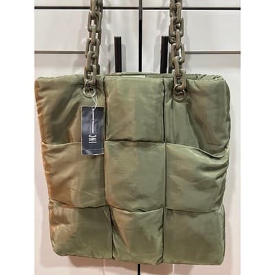 INC International Concepts BREEAH Moss Sherpa Quilt Nylon Tote/Shoulder Bag NWT