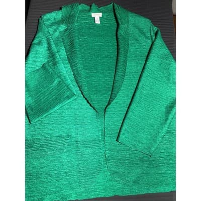 Chico's Green Textured Open Face Lightweight Blazer Size XL (2) - Thumbnail 2