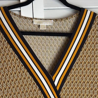 Michael Kors Womens Border Print Faux Wrap Dress, Marigold, Preloved Size 1X - Thumbnail 4