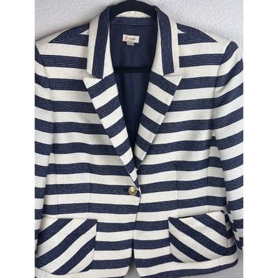 Copied - CRIMEAUX NAVY & WHITE STRIPED 3/4 SLEEVE BLAZER PLUS SIZE 14 - Thumbnail 2