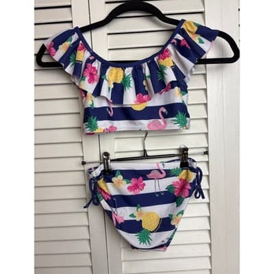 Tommy Bahama Girls Size 6X Hawiian Pink Flamingo Print 2 Piece - Thumbnail 2