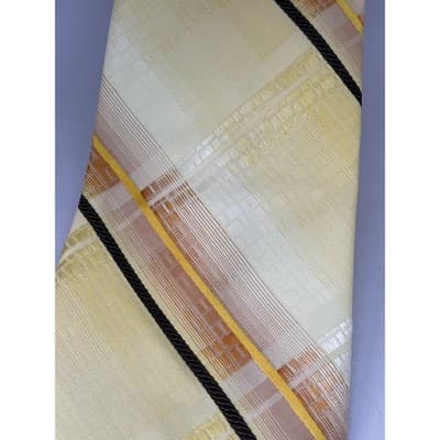 Vintage Don Loper 55.5" Yellow Gold and Brown Striped Necktie 4" Wide - Thumbnail 2