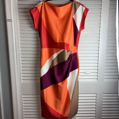 Donna Karan size 12 color block pencil dress orange multicolored Pre-Loved - Thumbnail 2