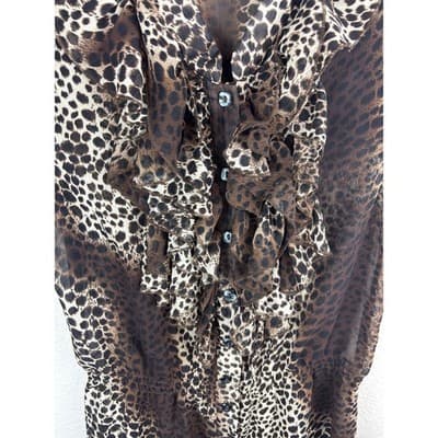 Isabella Rodriguez Leopard Sheer Sleeveless Ruffled Blouse Size Large - Thumbnail 5