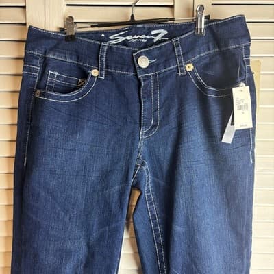 Seven7 Womens Jeans Size 14 Dark Wash White Thread Slim Straight NWT - Thumbnail 10