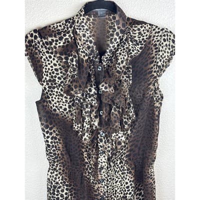 Isabella Rodriguez Leopard Sheer Sleeveless Ruffled Blouse Size Large - Thumbnail 2