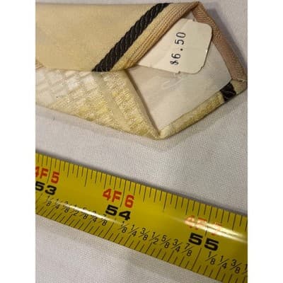 Vintage Don Loper 55.5" Yellow Gold and Brown Striped Necktie 4" Wide - Thumbnail 8