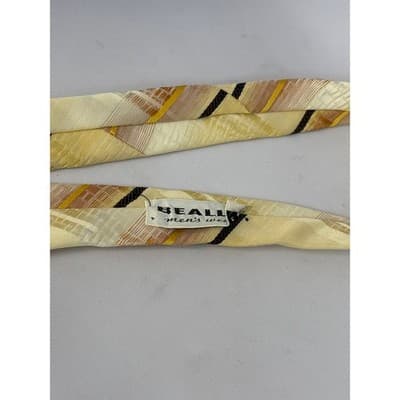 Vintage Don Loper 55.5" Yellow Gold and Brown Striped Necktie 4" Wide - Thumbnail 4