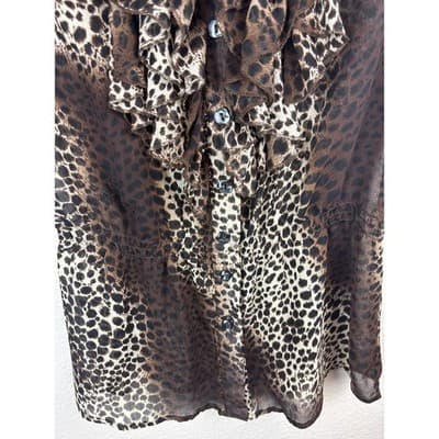 Isabella Rodriguez Leopard Sheer Sleeveless Ruffled Blouse Size Large - Thumbnail 6
