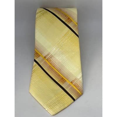 Vintage Don Loper 55.5" Yellow Gold and Brown Striped Necktie 4" Wide