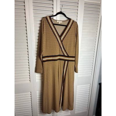 Michael Kors Womens Border Print Faux Wrap Dress, Marigold, Preloved Size 1X - Thumbnail 2