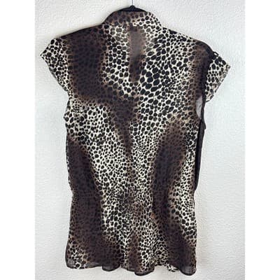 Isabella Rodriguez Leopard Sheer Sleeveless Ruffled Blouse Size Large - Thumbnail 7