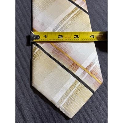 Vintage Don Loper 55.5" Yellow Gold and Brown Striped Necktie 4" Wide - Thumbnail 6