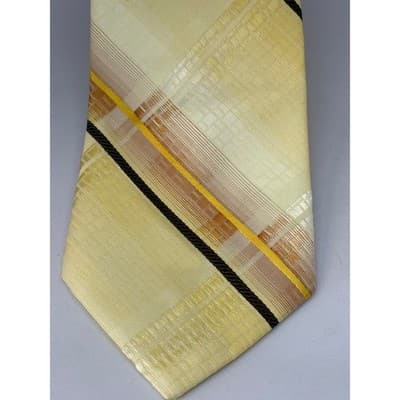 Vintage Don Loper 55.5" Yellow Gold and Brown Striped Necktie 4" Wide - Thumbnail 3