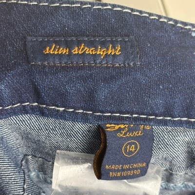 Seven7 Womens Jeans Size 14 Dark Wash White Thread Slim Straight NWT - Thumbnail 2