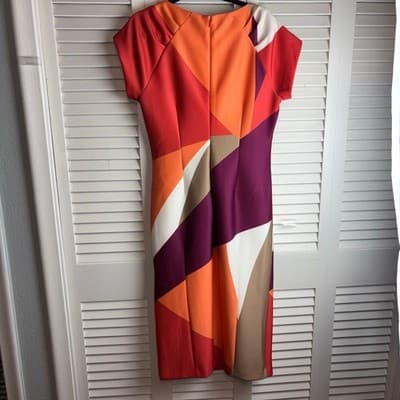 Donna Karan size 12 color block pencil dress orange multicolored Pre-Loved - Thumbnail 5