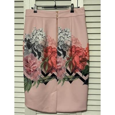 TED BAKER LONDON Soella Cutaway Skirt Palace Gardens Pink Flower Print Size 2 - Thumbnail 4