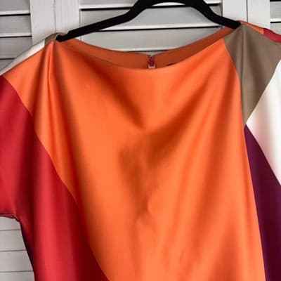 Donna Karan size 12 color block pencil dress orange multicolored Pre-Loved - Thumbnail 3