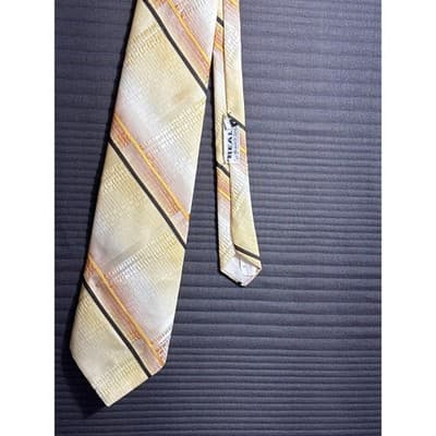 Vintage Don Loper 55.5" Yellow Gold and Brown Striped Necktie 4" Wide - Thumbnail 5