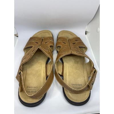 Earth Origins Women’s Brown Leather Cutout Slingback Sandals Shoes Size 10M - Thumbnail 2