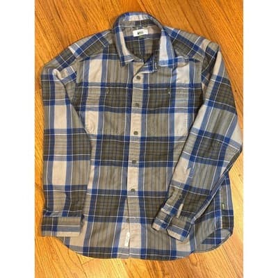 REI Co-op Shirt Mens Medium Green Blue Plaid Long Sleeve Button Up Hiking