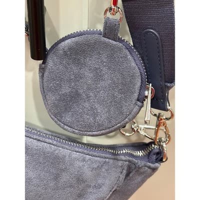Sondra Roberts Squared Vegan Leather Blue Suede Clutch Shoulder Purse - Thumbnail 4