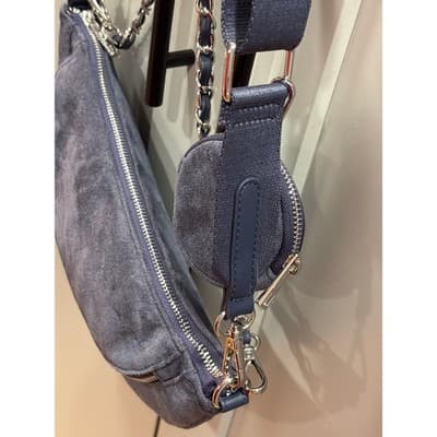 Sondra Roberts Squared Vegan Leather Blue Suede Clutch Shoulder Purse - Thumbnail 6