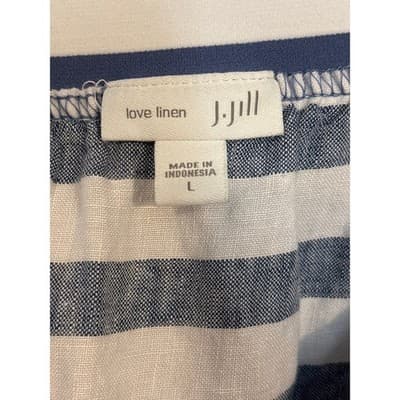 J. Jill Women's Large Love Linen Maxi Skirt Blue Striped Side Button Pockets - Thumbnail 6