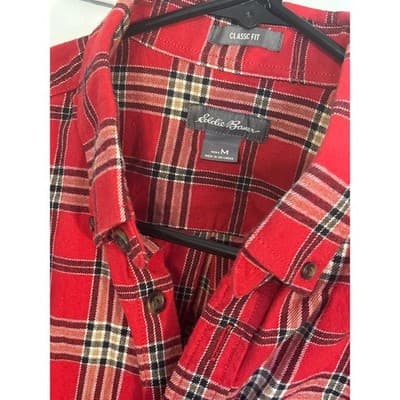 Eddie Bauer Flannel Shirt Long Sleeve Mens Medium Red Black Plaid Long Sleeve - Thumbnail 3