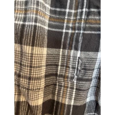 EDDIE BAUER Shirt Mens Medium Button Down Flannel Long Sleeve Gray/Mustard Plaid - Thumbnail 4