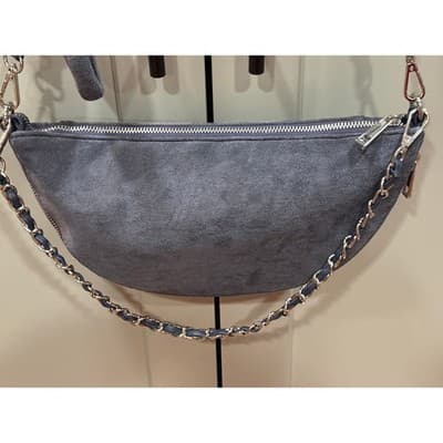 Sondra Roberts Squared Vegan Leather Blue Suede Clutch Shoulder Purse - Thumbnail 8