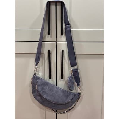 Sondra Roberts Squared Vegan Leather Blue Suede Clutch Shoulder Purse - Thumbnail 3