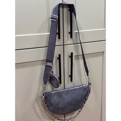 Sondra Roberts Squared Vegan Leather Blue Suede Clutch Shoulder Purse - Thumbnail 9