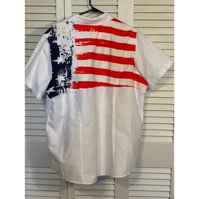 Magellan Shirt Womens Size 1X Fish Gear Vented American Flag Button Short Sleeve - Thumbnail 6
