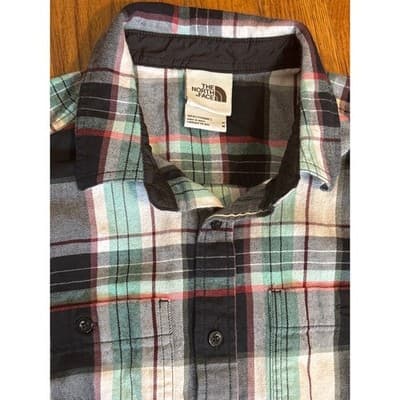 The North Face Shirt Mens Medium Green/Black Plaid Flannel Button Up Outdoor - Thumbnail 2