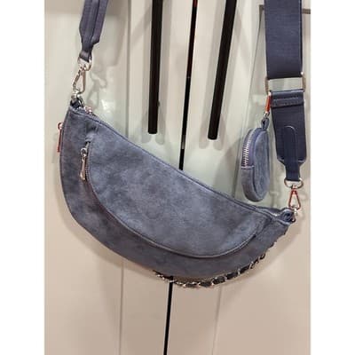 Sondra Roberts Squared Vegan Leather Blue Suede Clutch Shoulder Purse - Thumbnail 2