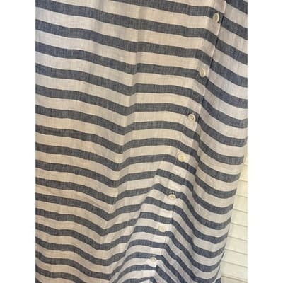 J. Jill Women's Large Love Linen Maxi Skirt Blue Striped Side Button Pockets - Thumbnail 3