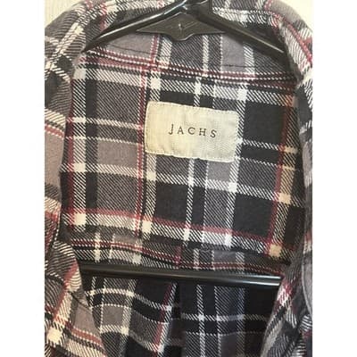 Jachs Men Gray and Red Flannel Button Up Shacket Heavyweight Outdoor Medium - Thumbnail 3